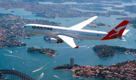 qantas aircraft over sydney harbour