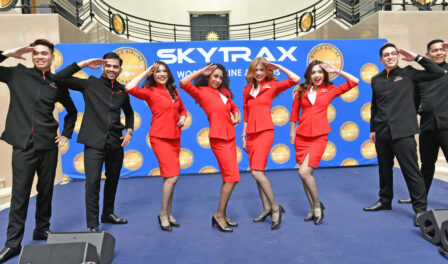 AirAsia cabin crew entertain guests with a pre-awards dance performance
