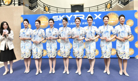Hainan airlines cabin crew entertain guests with a pre-awards dance performance